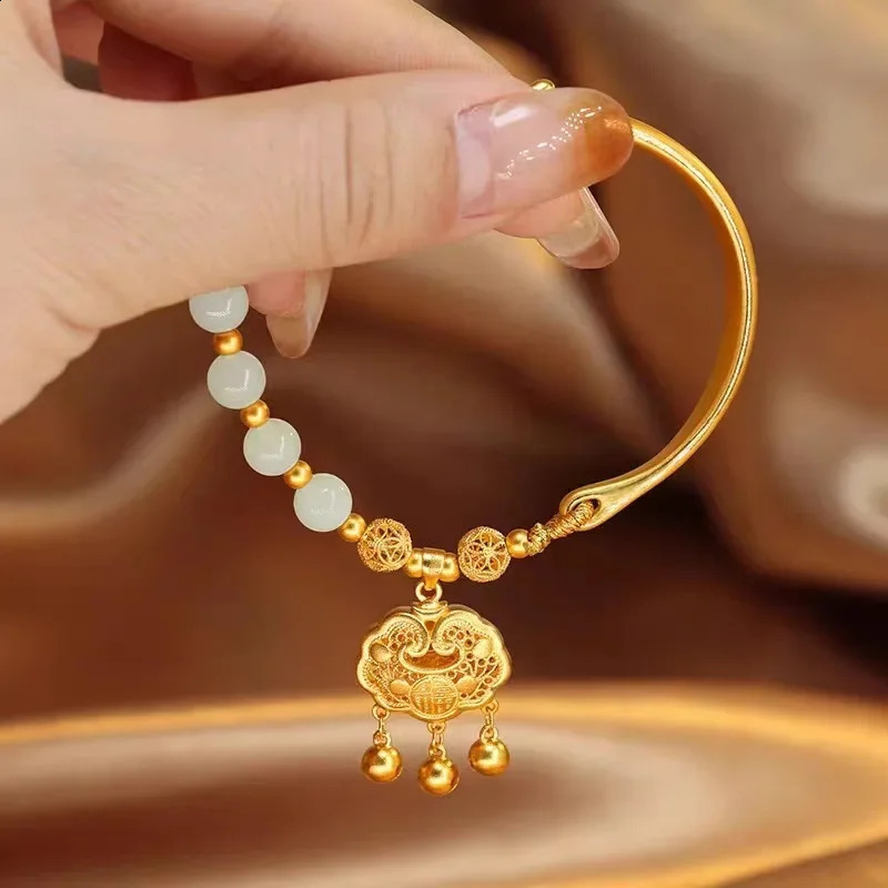 24K Peace Lock HYDangEA Half Moon Bracelet Natural and Tianyu Ruyi Long Life Lock Bracelet Jewelry 240911