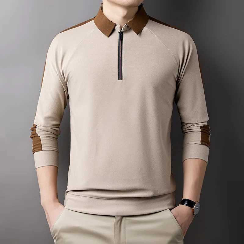 Spring Autumn New Fashion Solid Color POLO Collar Long Sleeve Mens Clothing Pullovers Loose Zipper Trend Thin Bottoming ShirtX2409