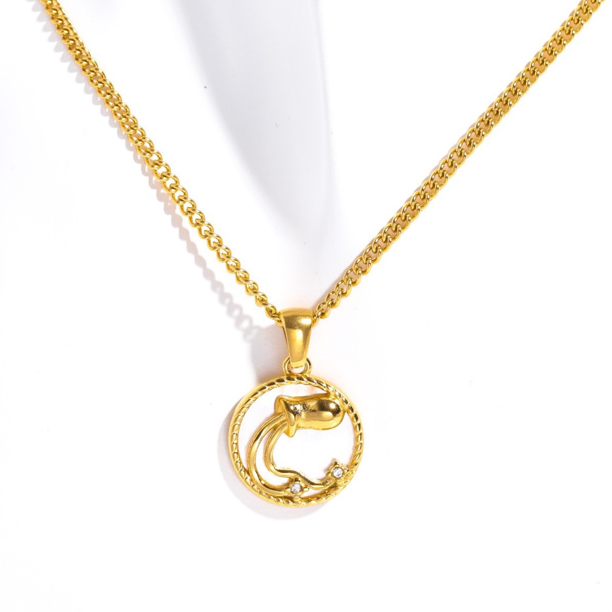 18k Gold Zodiac Sign Necklace Gold Chain Designer Jewelry Cubic Zircon Waterproof Stainless Steel Horoscope Sign Coin Charm Necklaces for Woman Gift F