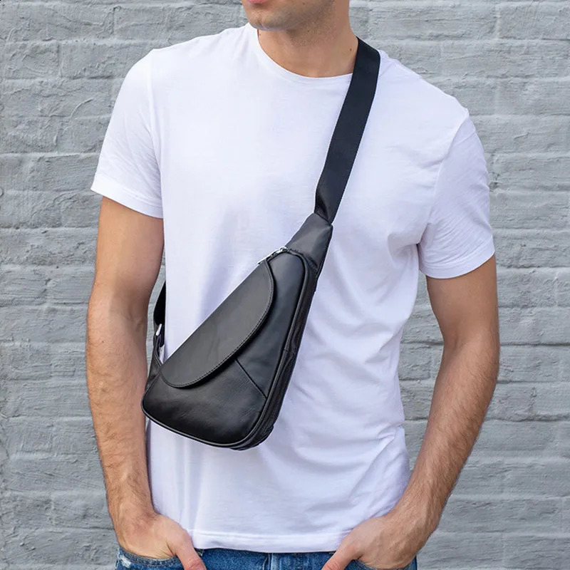 Retro leather mens chest bag soft cowhide leather sling bag shoulder bag backpack outdoor riding bag 240907