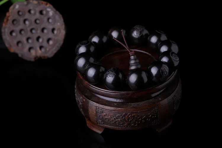 Natural Ebony 15mm 20mm Beads Buddhist Prayer Bracelets Great Sculpture Buddha Bracelet Men Women Meditation JewelryX240912