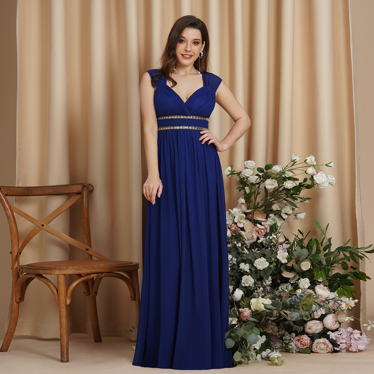 Royal Blue Chiffon Bridesmaid Dresses Cap Sleeve Backless Princess A E Maid Of Honor Gowns Women Formal Evening Prom Wears Cps725
