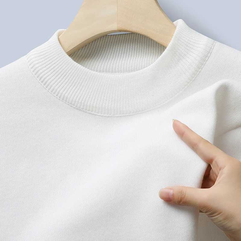 High Winter New Collar Mens Knitted Half Sweater with A Solid Color Plush and Warm Knitted Lining Top Casual and Versatile TopX2409