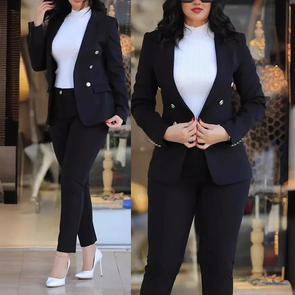 Casual Fashionable Professional Womens Clothing Western Style Suit Jacket Pants 2 Piece Set Female Career Wear 240905