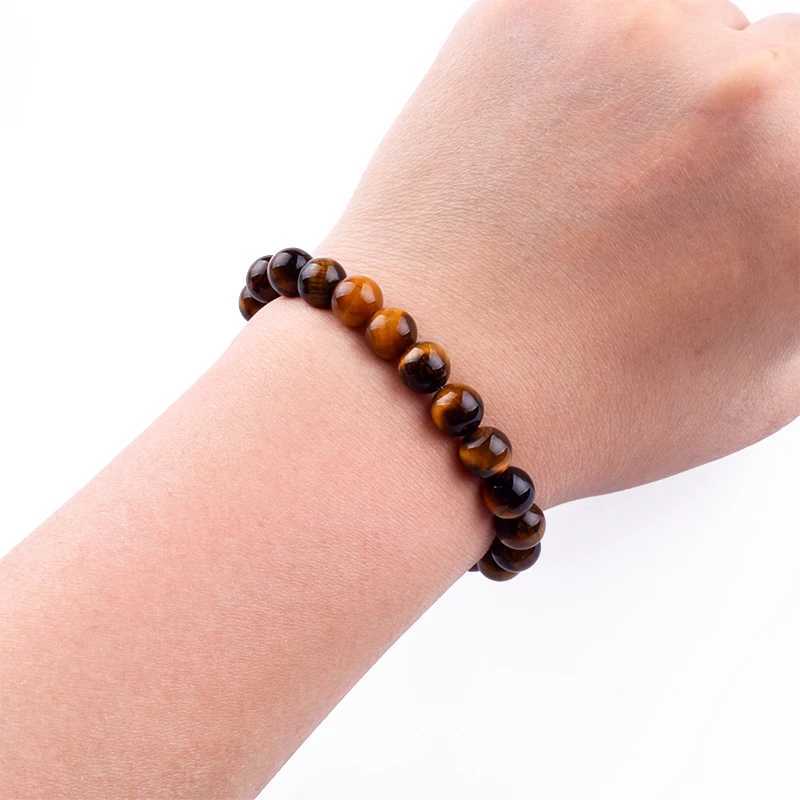 Beaded Bracelet 8mm Natural Stone Beads Mens Gorgeous Semi-Precious Black Onyx Lava Tiger Eye Healing For Women Men JewelryX240912