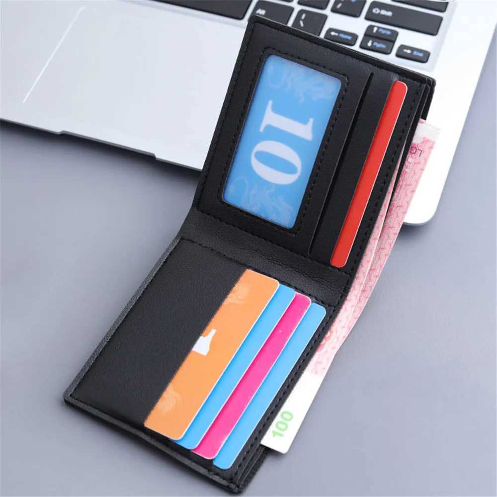 Short PU leather mens wallet solid color thin mens card holder small wallet business folding wallet new Z250411