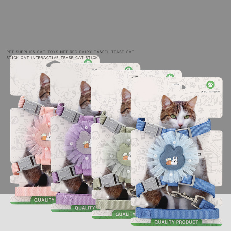 Adjustable Pet Collar and Leash Set,Imitation Nylon Lace Cat Harness Leash I-shaped Anti-breakaway Cat Leash for Dogs and Cats