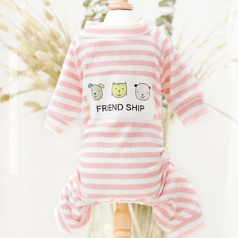 Cute Pet Striped Jumpsuit Fashion Puppy Pajamas Soft Cat Jumpsuit Print Pet Outfuts Chihuahua Dog Clothes Warm Kitten Clothing