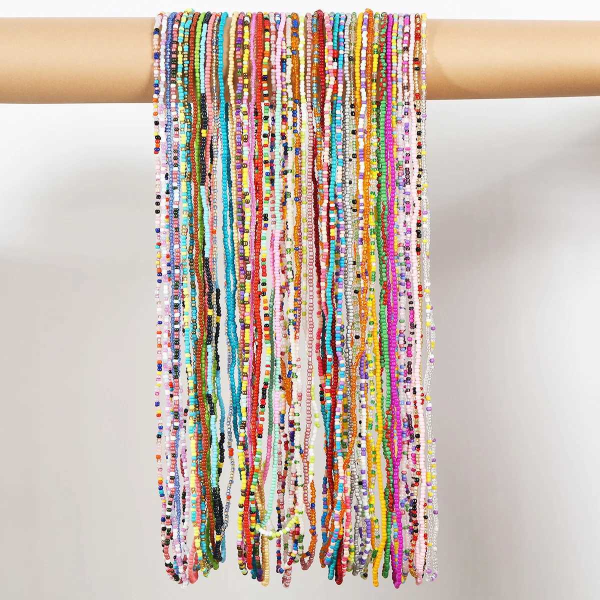 Wen New Simple Fashion Handmade Bead Chain Bead Body Chain Full Color Elastic Waist Chain BD7052 X250410