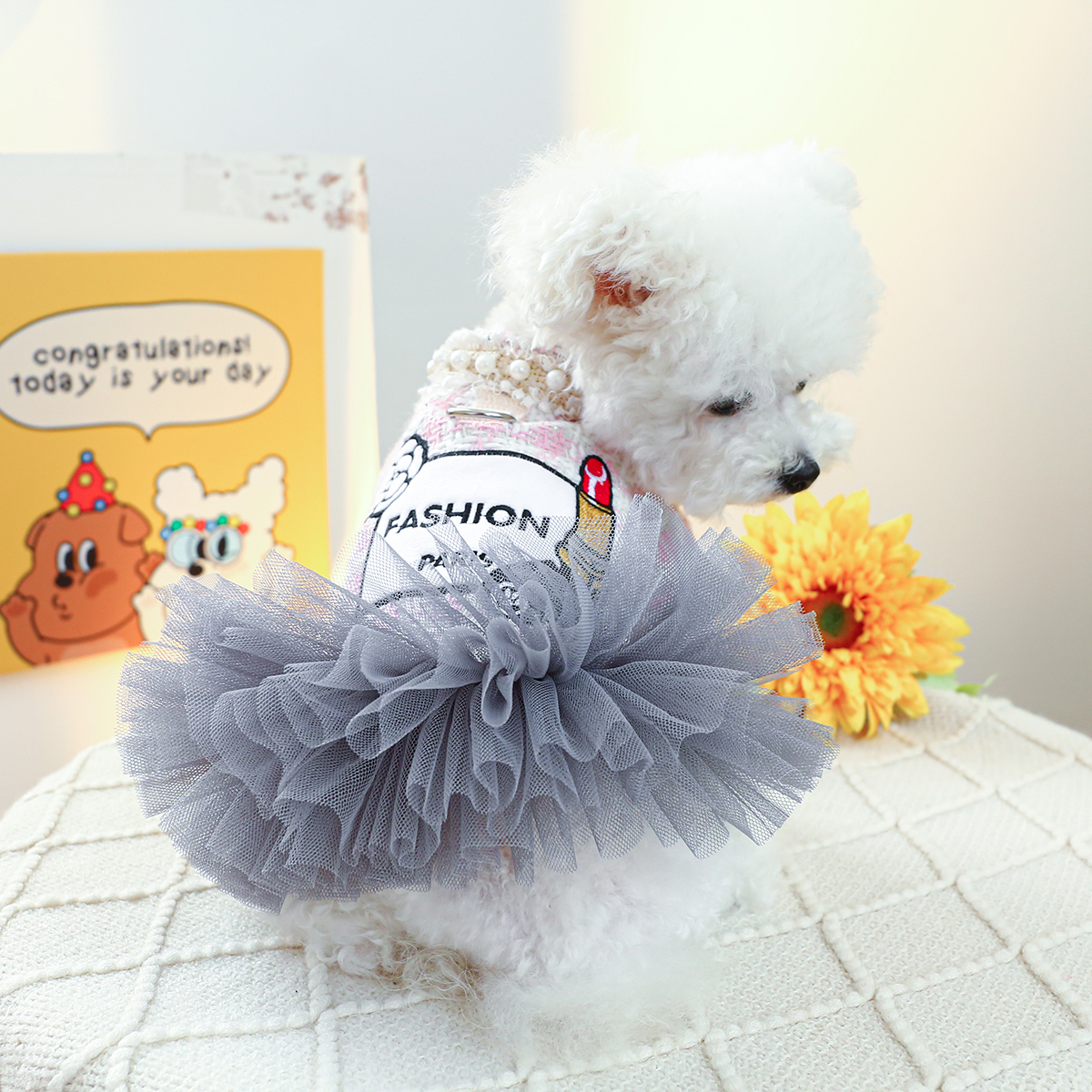 Luxury Dog Dresses For Princess Girl Winter Pet Clothes Pink Plaid Pearl Tulle Skirt Harness Coat Jacket Outfit XS XL Cat Goods
