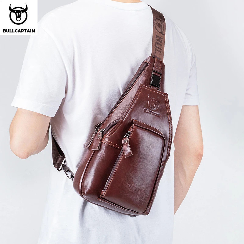 Bullcaptain Mens Genuine Leather Luggage Mens Multi functional Earphones Jack Luggage Casual Messenger Luggage Mens Luggage 240907
