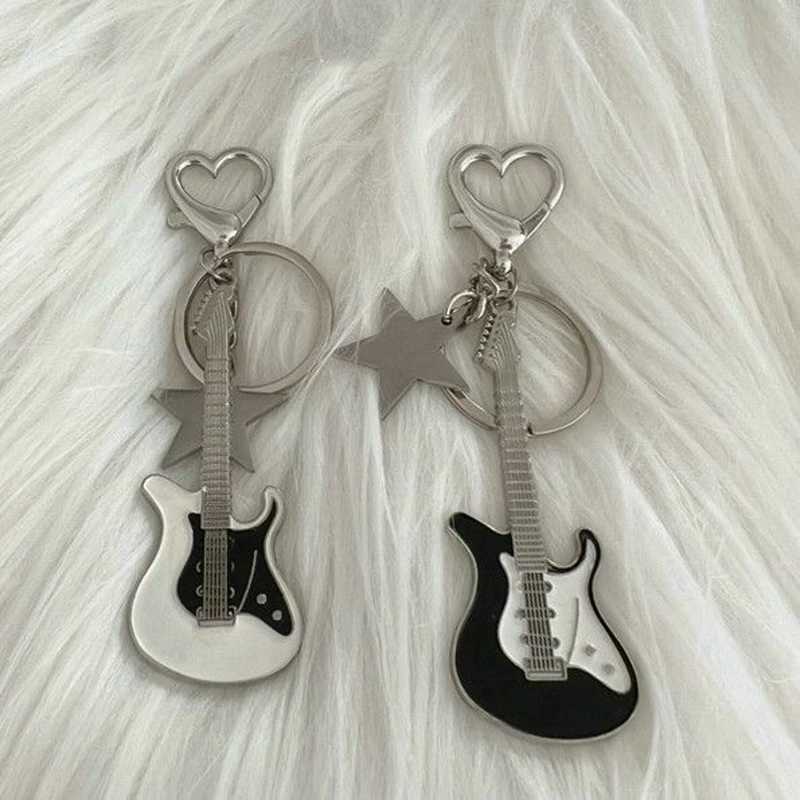 Rock Punk Y2k Guitar Love Heart Star Keychain Mens Cute Cool Fashion Pendant Keychain Retro Accessories Gift W240911