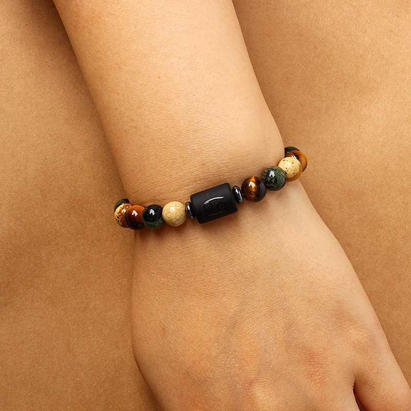 12 Constellation Charm Bracelet Mens Fashion Tiger Eye Stone Bead Bracelet Virgo Leo Libra Couple Jewelry W240913