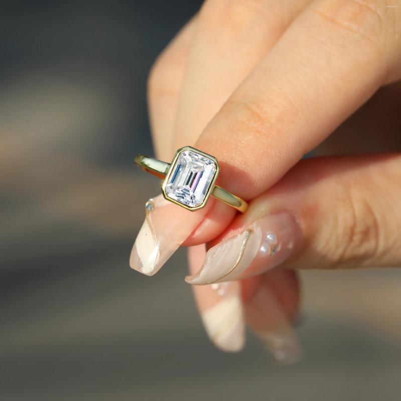 Cluster Rings 1ct 2ct 3ct Emerald Cut Moissanite Ring 925 Sterling Silver Engagement Solitaire For Woman Gold Plated Anniversary Gifts