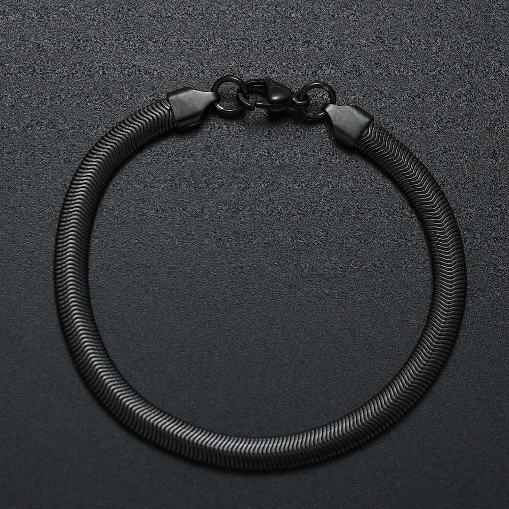 New Arrival 6MM 316L Stainless Steel Flat Snake Chain Bracelet Fashion Gold Black Color Link Bracelet For Men and WomenX240913