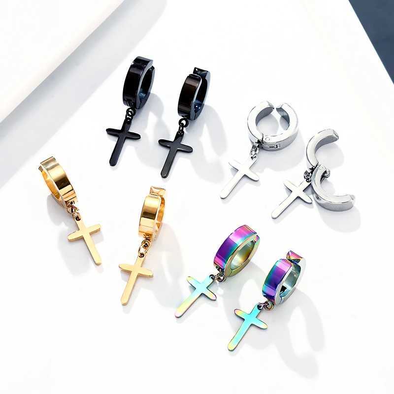 Trend Punk Rock stainless Steel No ear hole Earrings Big Cross Clip Earrings Male Female Fashion Jewelry Black Golden MulticolorX240913