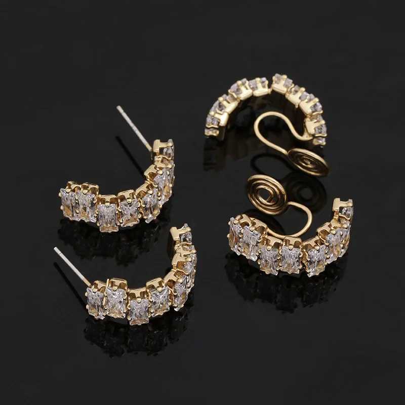 GRACE JUN Cubic Zircon Material Spiral Clip on Earrings No Pierced for Women Luxury Cuff Earrings Stud Earrings Fashion JewelryX240913