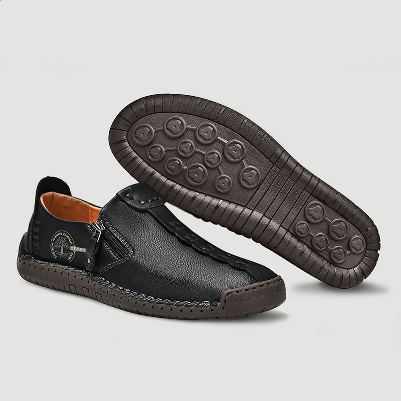 Handmade Leather Men Shoes Casual Slip On Loafers Breathable Leather Shoes Men Flats Moccasins Tooling Shoes Plus Size 240909CJ