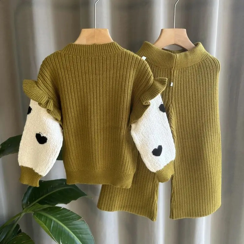 Baby Girls Winter Clothes Set Warm Outfits Kids Girls Flower Knit Sweater and Pants Autumn Girl Clothing Set Children Costume 240902