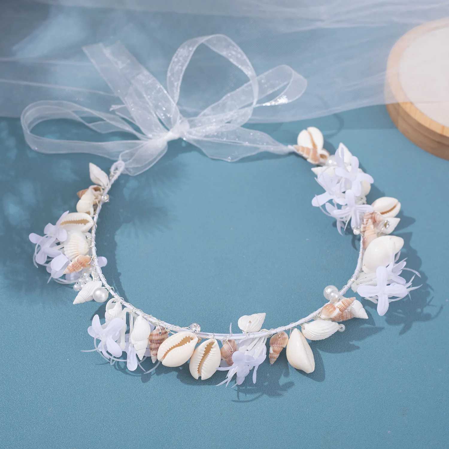 Handmade Garland Headband Seashell Hairbands Flower Designs Beach Party Prop Headpieces for Women Bride Wedding Hair JewelryX240913