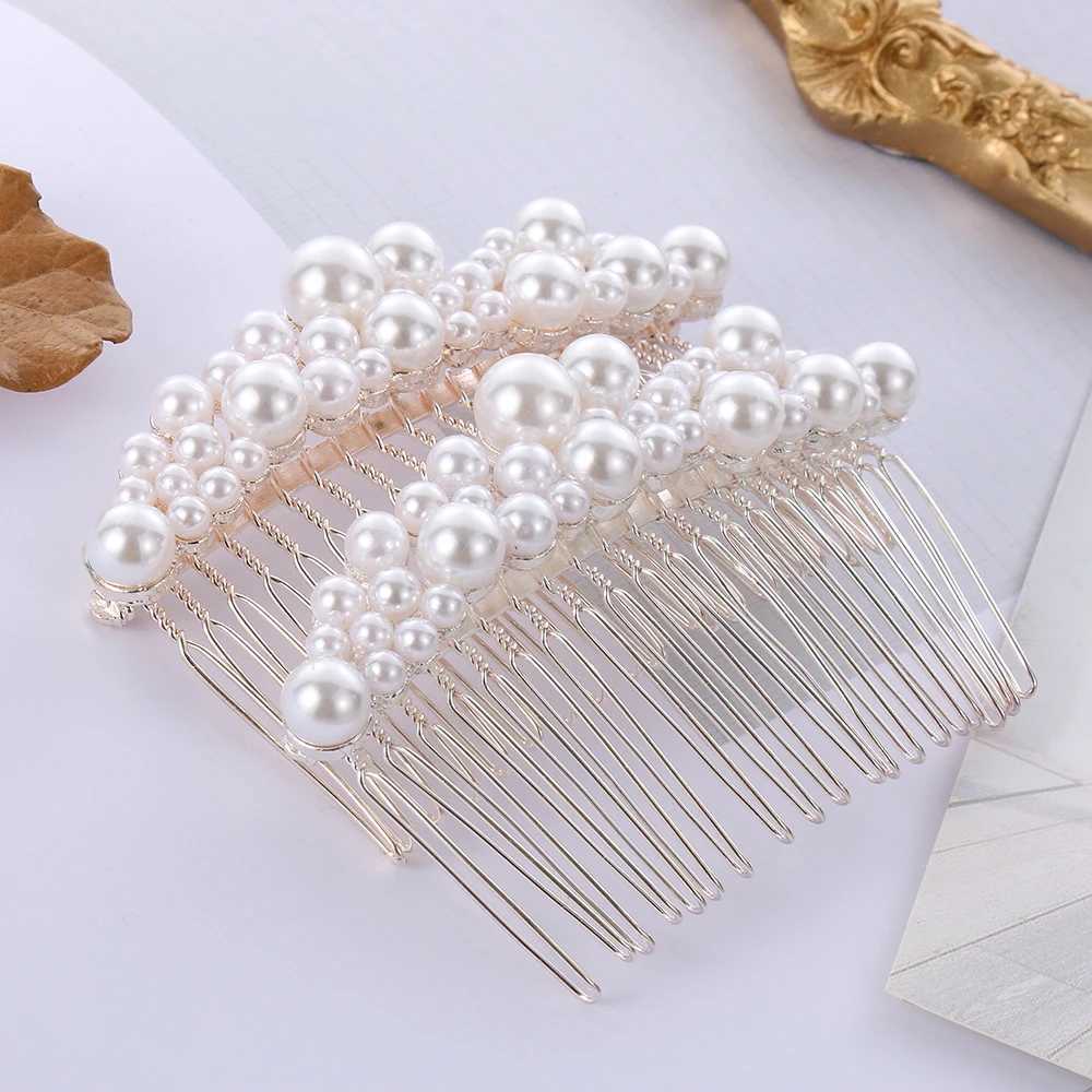 1Pc Fashion Women Pearl Hair Combs Wedding Hair Accessories Hair Pin Rhinestone Tiara Bridal Clips Bride Hair OrnamentsX240913