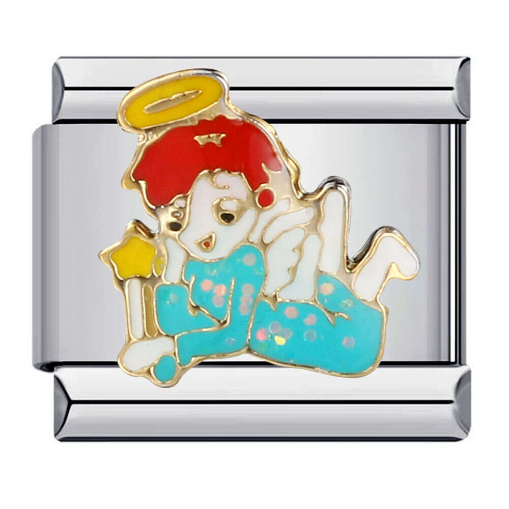 Enamel Cartoon bead With Personalized Welding Pattern And Elastic Splicing Bracelet Italian Charm Links Stainless Steel Fit 9Mm Bracelet Jewelry DIY M