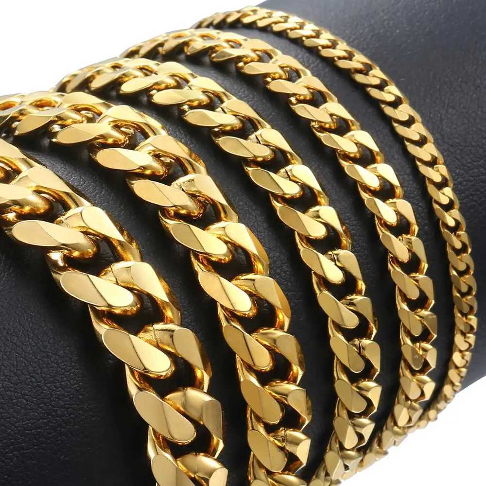 Polished Stainless Steel Bracelet for Men Women Gold Color Black Color Punk Casual Curb Cuban Link Chain 3/5/7/9/11mm KBM158AX240913