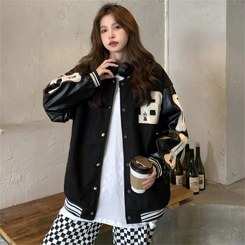 Man Women Baseball Jacket Autumn Letter Embroidery Ins American Bomber Coat Loose Long Sleeve Top Female 240904