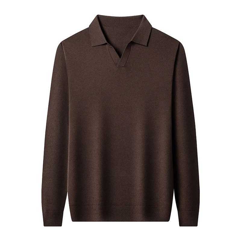 Wool and Lyocell blend polo shirt mens long sleeved warm office mens clothing autumn 2024 new polo shirt ultra-thin suitable for black gray W240913