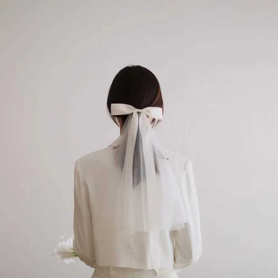 White Veil For Bride Wedding Hair Accessories Bow Pearl Short Bachelorette Party Headpieces Lace Mesh Veil With Hair ClipX240913