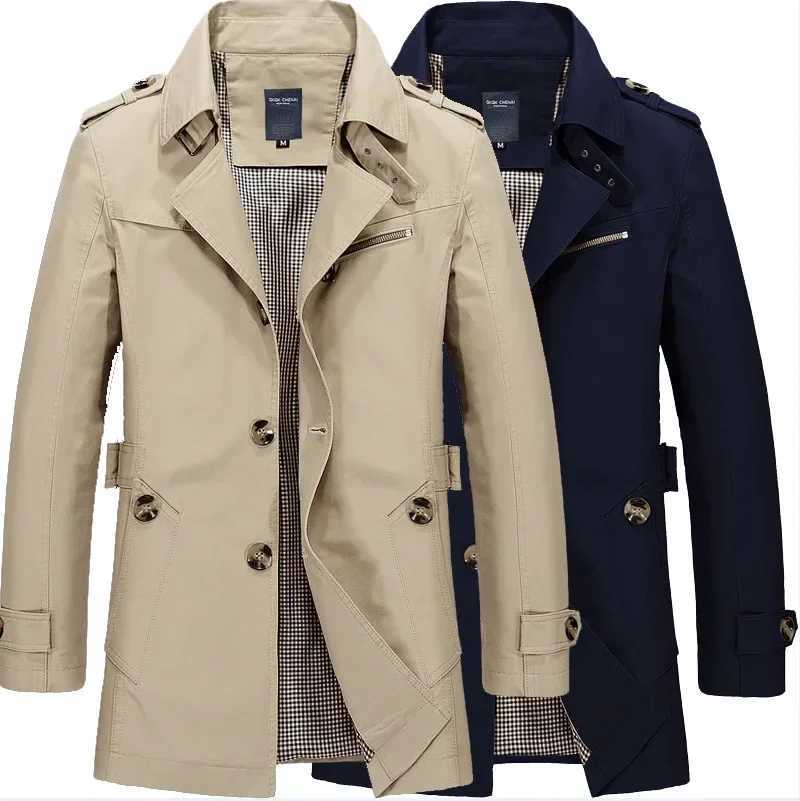 Mens Business Windbreaker Solid Casual Long Jackets Men Cotton Trench Coats Spring Autumn Fashion Male Suit Streetwear Blazers Y240913