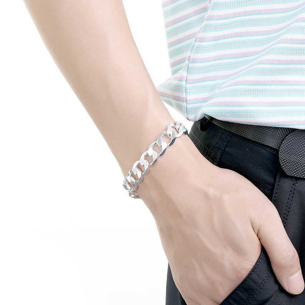 Factory outlets fashion 925 Sterling Silver Bracelet for men classic 12MM sideways chain Luxury jewelry Wedding party giftsX240913