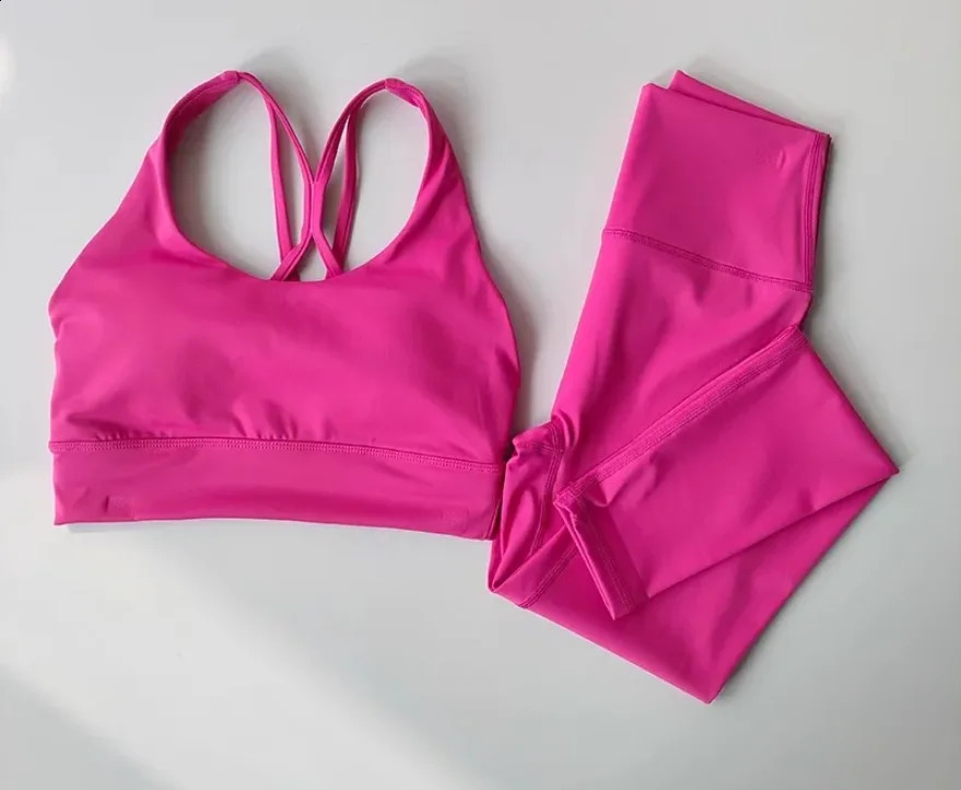 2pcs Women Seamless Yoga Set Sport Suit Gymwear Workout Clothes Gym Crop Top High Waist Legging Fitness Bra Set Sports Suits 240910