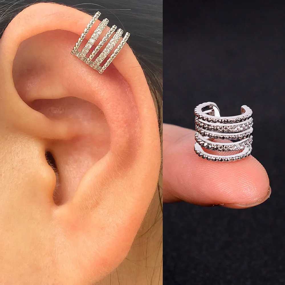 1Pcs Fashion Shiny Zircon Ear Cuff Gold Silver Color Clip On Earrings For Women Without Piercing Jewelry Boucle doreilleX240913