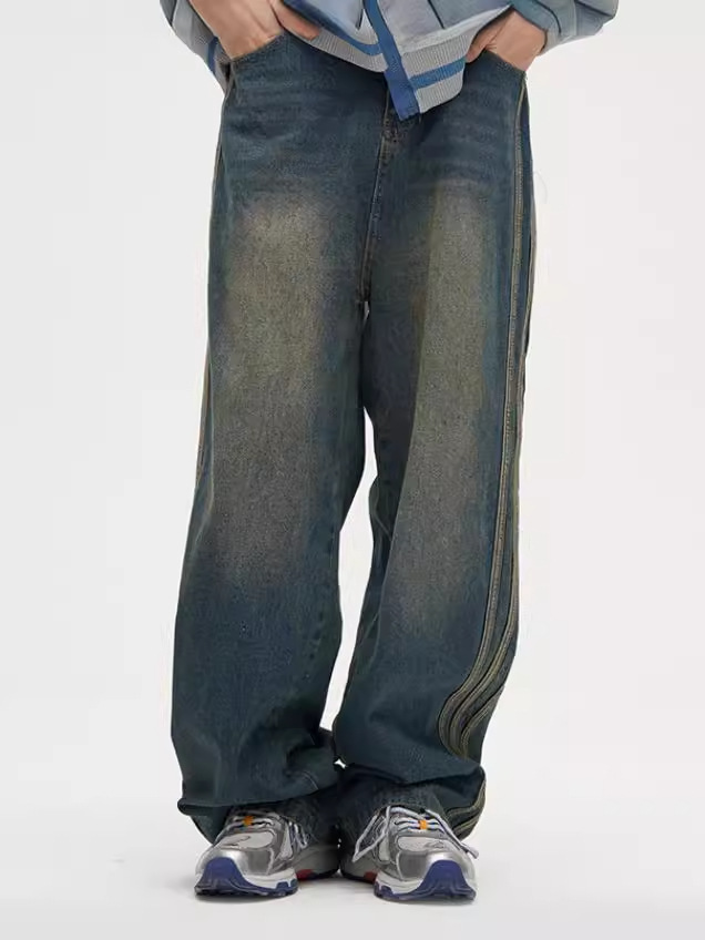 2025 S Fashion Designer Men S Loose Fitting Jeans With Yellow Ing A Fashionable And Comfortable Bottoms