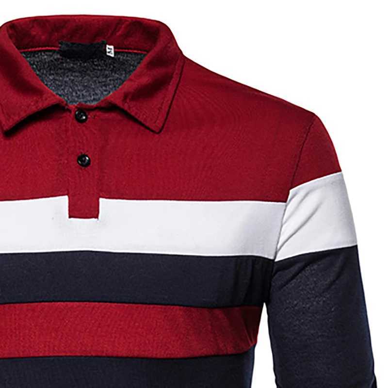2024 Spring/Autumn New Mens Fashion Stripe Color Blocked Collar Long Sleeve Bottom Shirt Casual Polo Top W24091316
