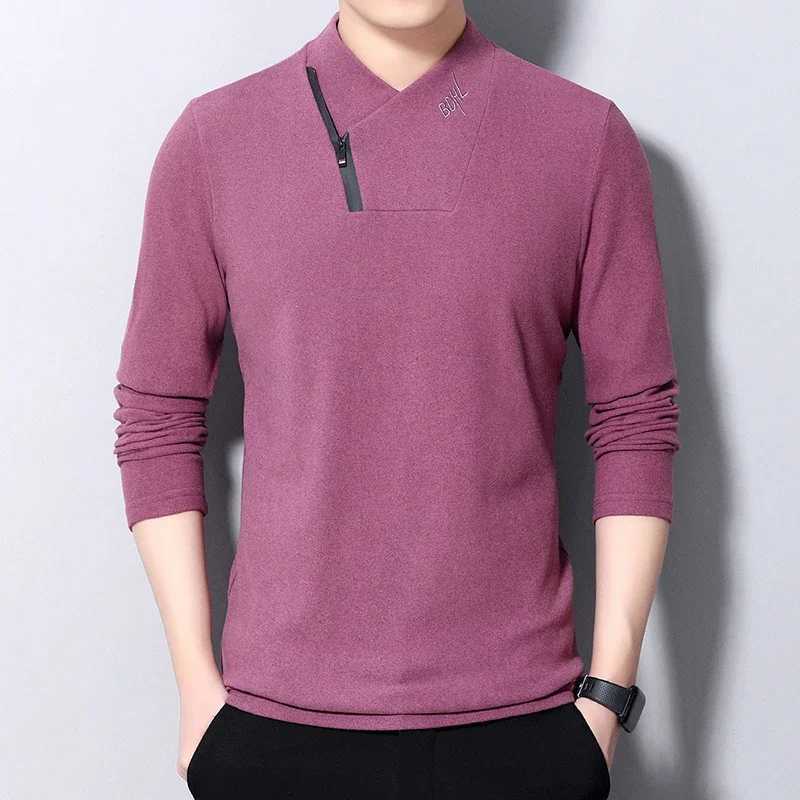 New mens casual suede long sleeved polo shirt fashionable solid polo top W240913