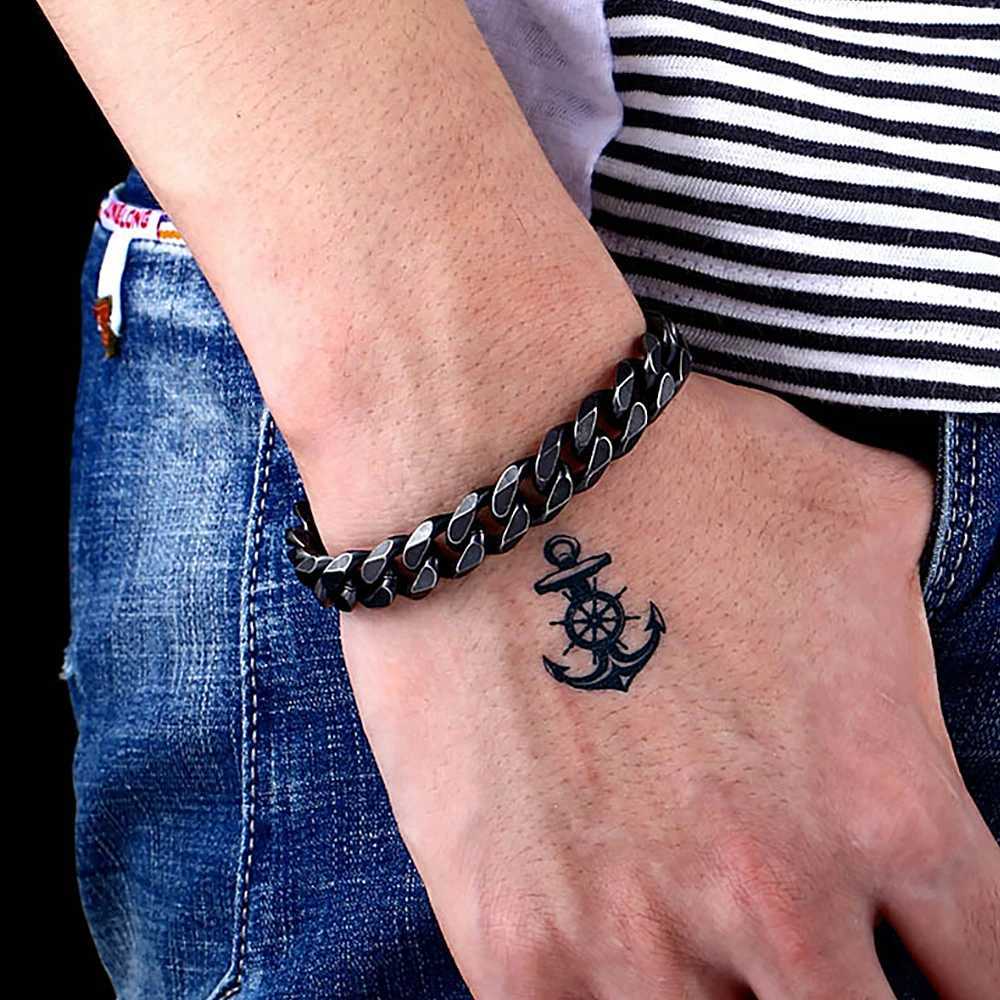 Vintage Trendy Black Cuban Chain Bracelet For Men Women Classic Stainless Steel Simple Bracelet Fashion Party Jewelry WholesaleX240913