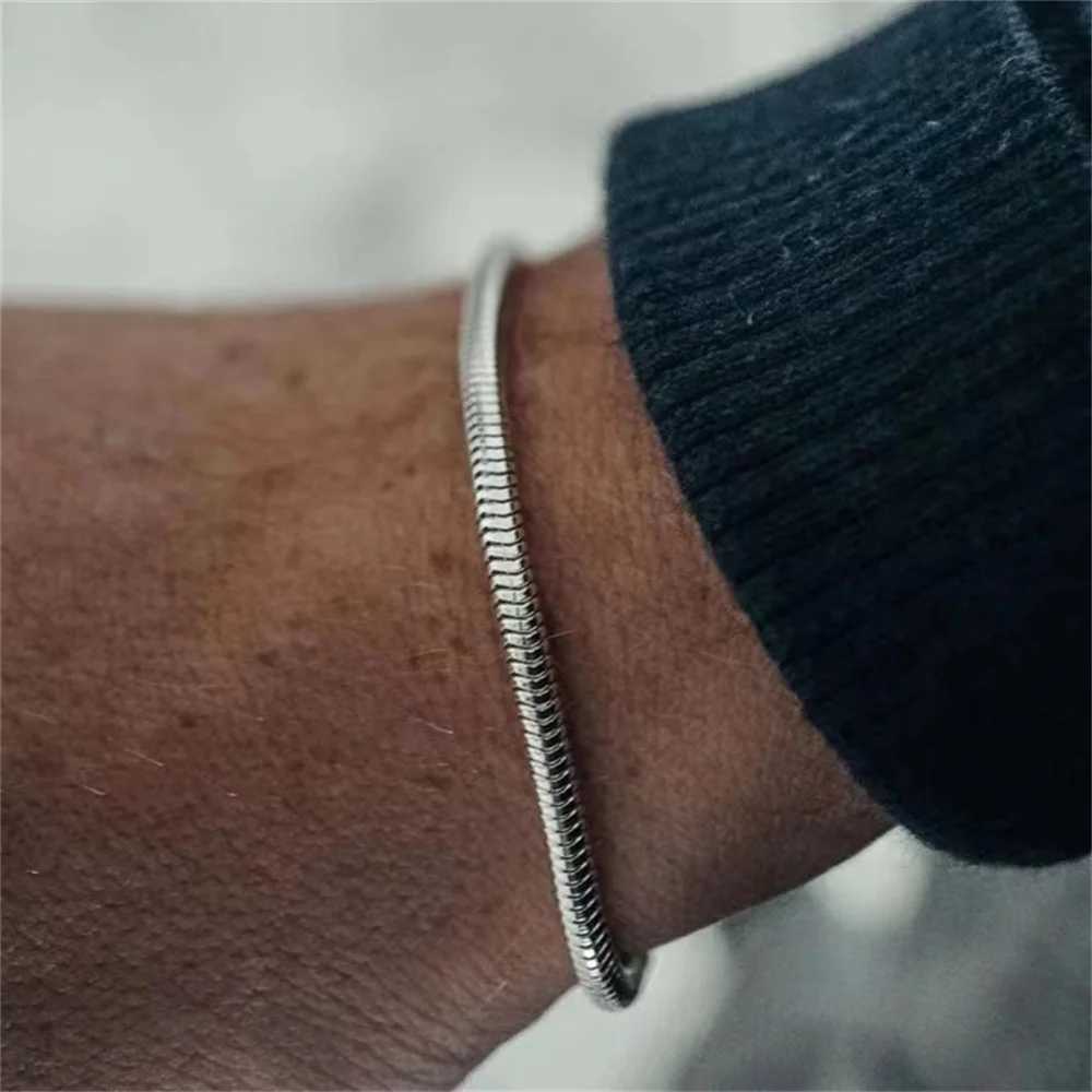 Silver Color Stainless Steel Flat Snake Chain Bracelet Hip Hop Simple Men Bracelet Fashion Jewelry Bracelet For WomenX240913