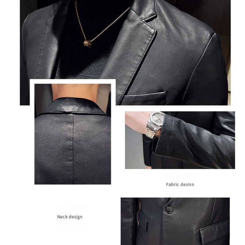 Mens PU Jacket with Suit Collar Faux Leather Jacket Mens Leather Jacket Suit Collar Fashion Urban Business Casual SuitX240913