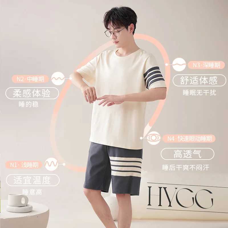High Quality 100% Cotton Pajamas Suit Mens Summer Thin Loose Short Sleeve Loungewear Set Breathable Comfy Sleepwear Male Autumn Y240913