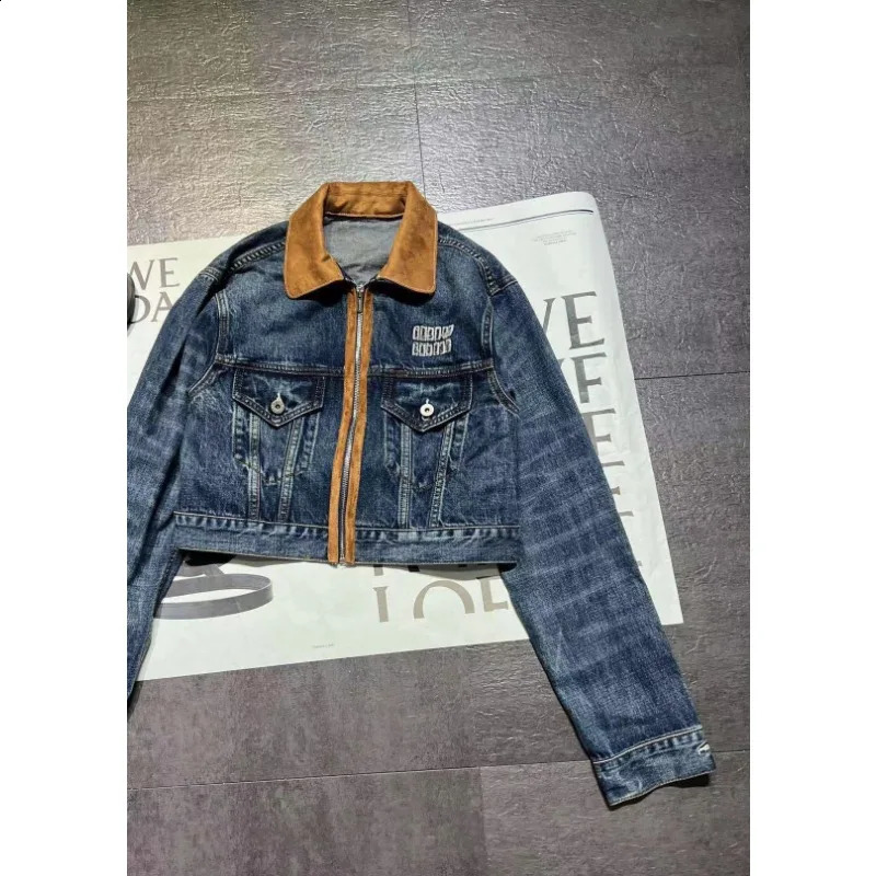 Fall 2024 Applique Embroidered Lettering High-end Fashion Lapel Denim Jacket Jacket Retro Style Womens Blouse 240904