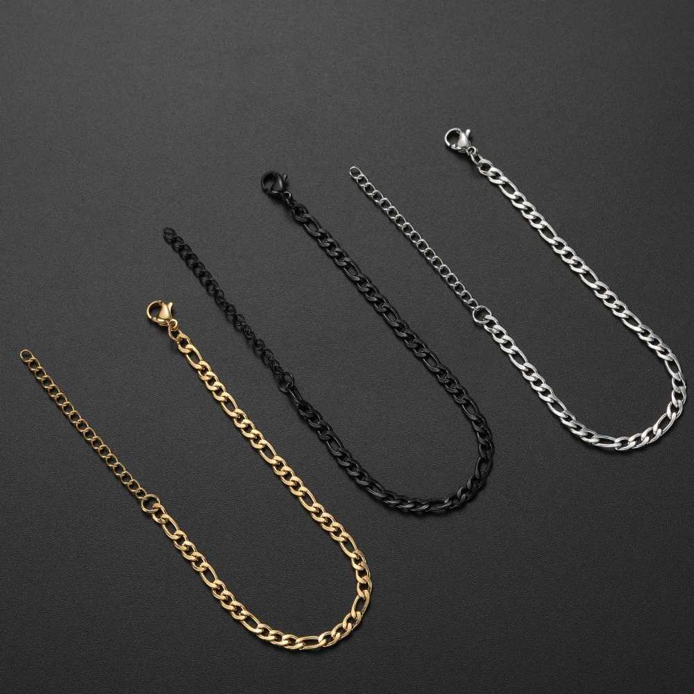 Low Price Width 4MM Stainless Steel Golden Black Chain Bracelet For Men and Women Fashion Gift Jewelry Length 16+5CMX240913