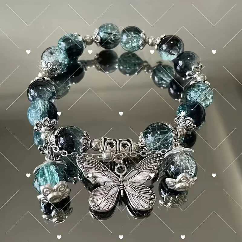 Fashion Design Gradient Crystal Bead Bracelet Womens Retro Butterfly Feather Maple Leaf Tassel Bracelet Jewelry Gift W240913