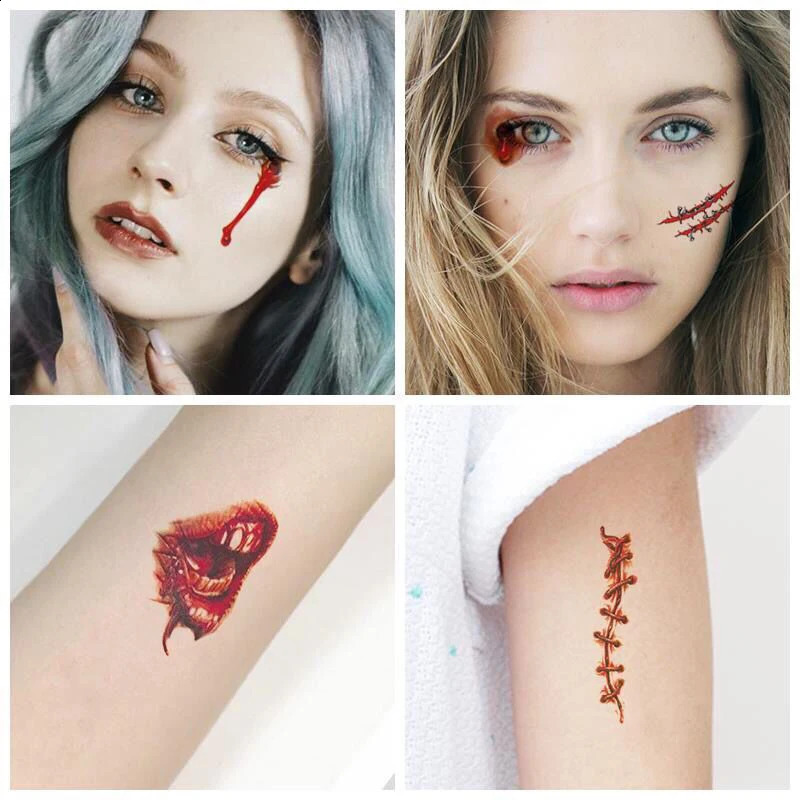 30Pcs Halloween Lifelike Bloody Wound Scary Waterproof Temporary Tattoo Stickers 240910
