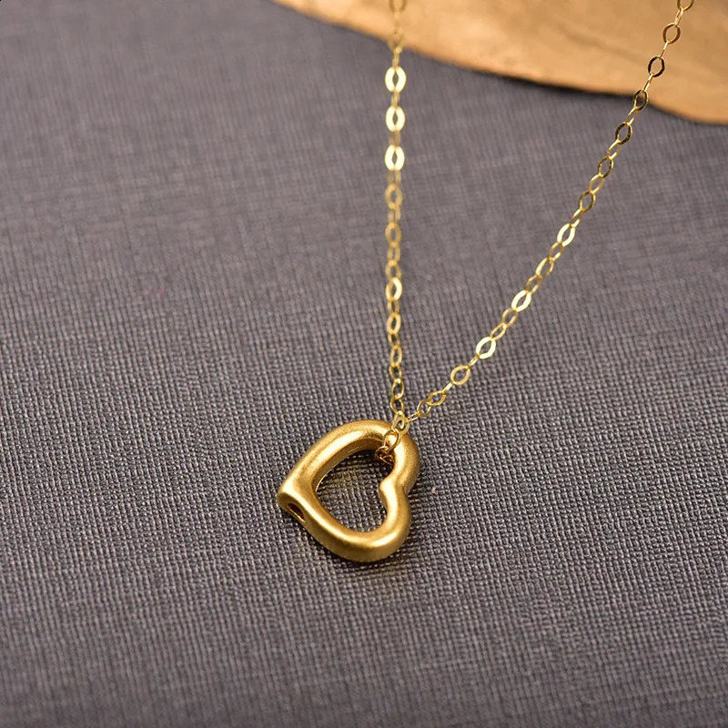 Real 24K Gold Pure AU999 Heart Pendant Necklace Minimalist Fashion Fine Jewelry Gift for Women PE010 240906