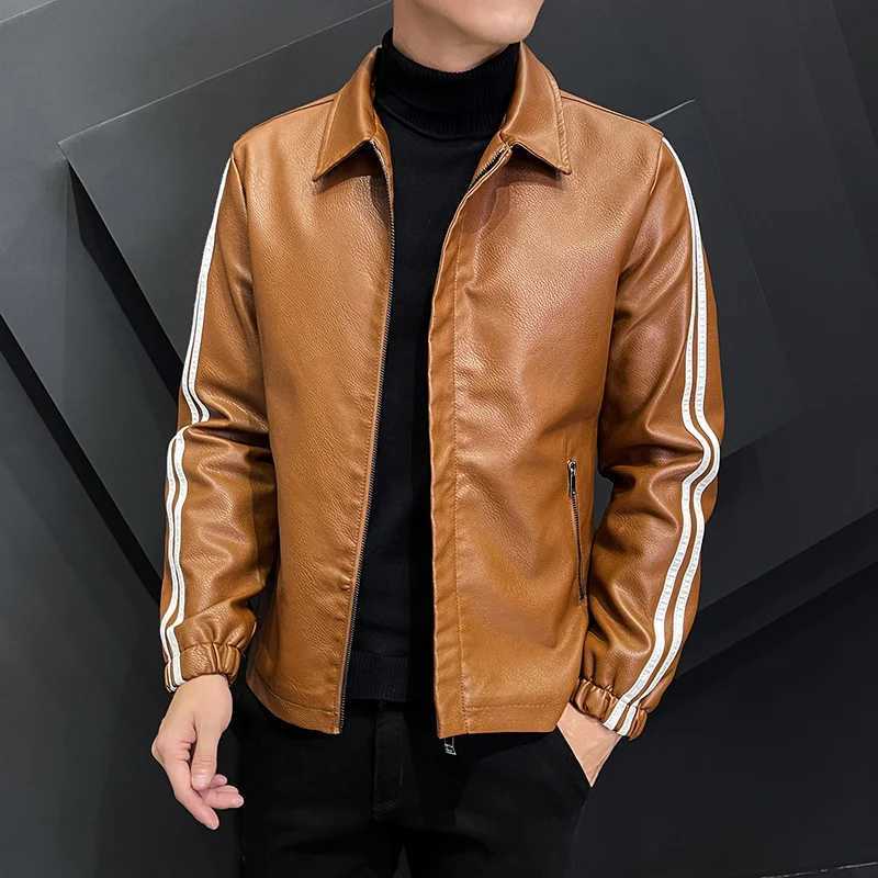 Brand Clothing Men Leather Jacket Plus Size S-4XL Black Brown Mens Lapel Coats Leather Biker Jackets Motorcycle Leather JacketX240913