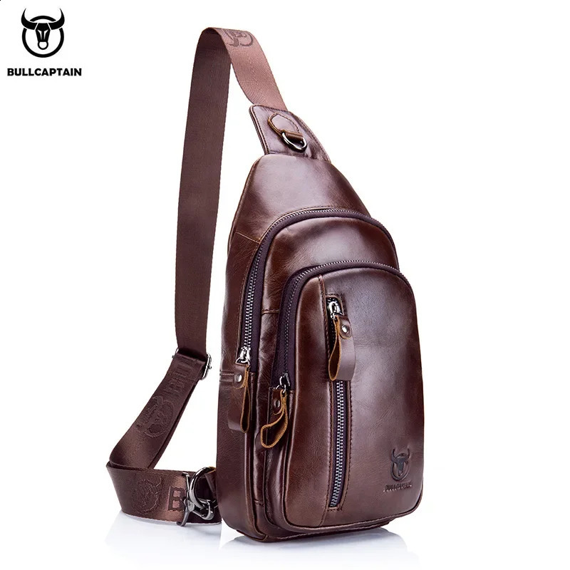Bullcaptain Mens Leather Casual Cross Bag Mens Leather Luggage Fashion Adventure Bag Can Hold 7.9-inch IPai 240907
