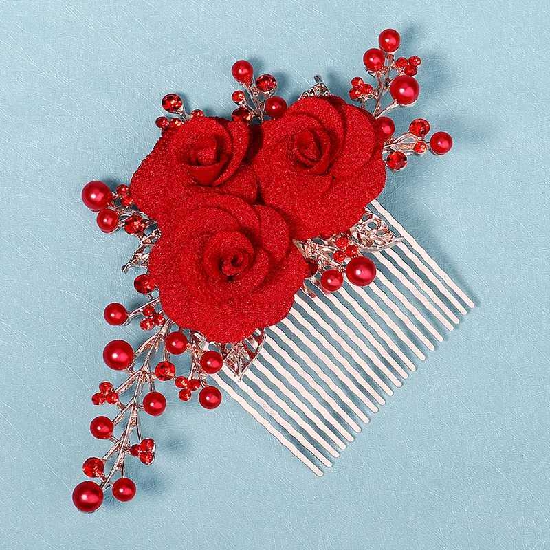 Red Rose Flower Crystal Bridal Hair Comb Wedding Hair Accessories Hairpin New Year Gift For FriendX240913