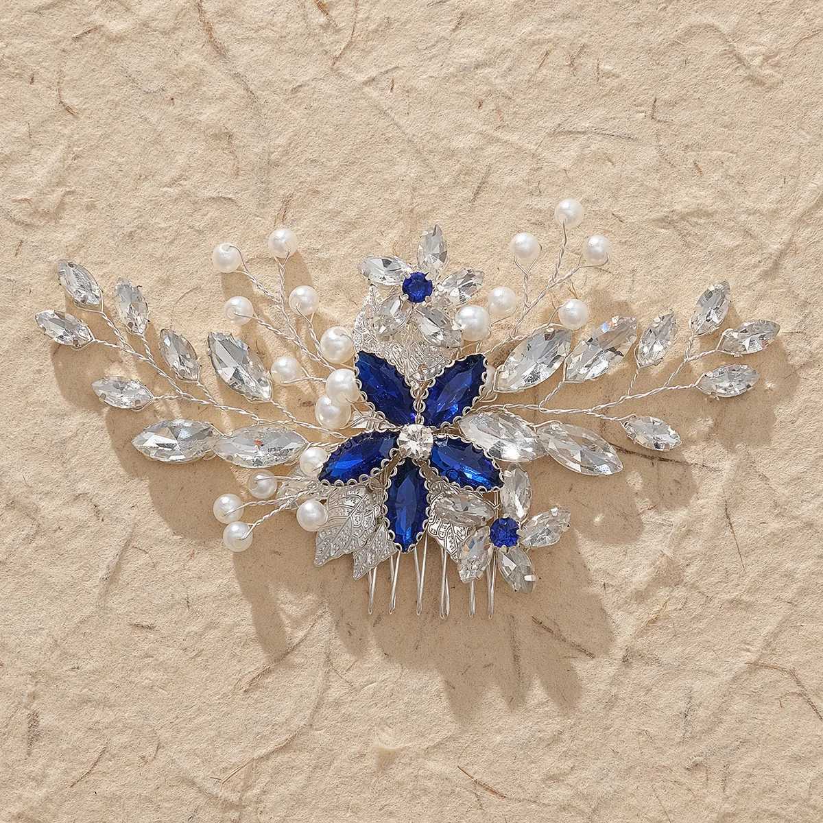 Rhinestone Hair Combs for Bride Wedding Black/Blue/Green Color Crystal Hairpins Flower Pearl Headpiece Handmade Hair JewelryX240913